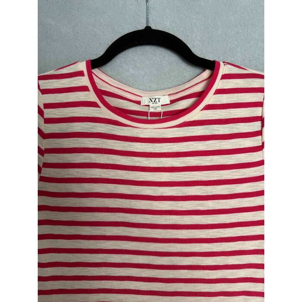 NZT Nic+Zoe Crew Neck T-Shirt Stripe Short Sleeve Red Women's X-Small NEW